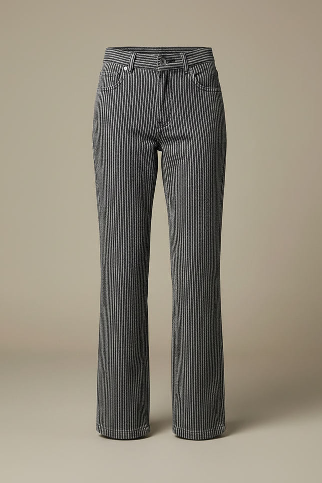 Pantalon Velours Rayé Noir Ample Décontracté Femme - Gris Cordé - vue 3