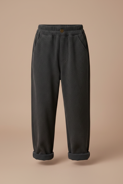Pantalon Velours Côtelé Gris Ample Décontracté Enfant - Cordé - vue 3