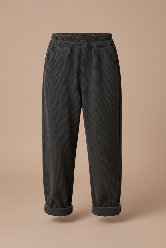 Pantalon Velours Côtelé Gris Ample Décontracté Enfant - Cordé - vue 3