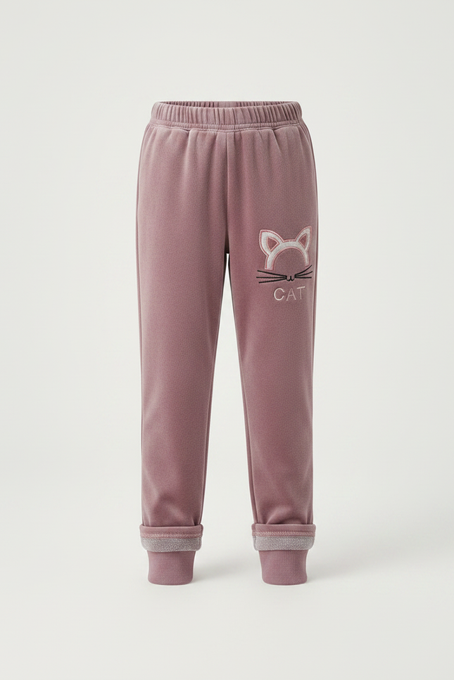 Pantalon Velours Rose Fille Motif Chat Hiver - vue 3