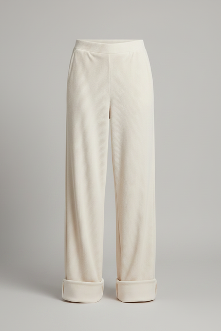 Pantalon Velours Écru Côtelé Large Décontracté Femme - Beige Cordé - vue 3