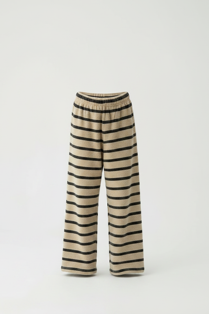 Pantalon Velours Rayé Beige Noir Ample Enfant Doux - vue 3
