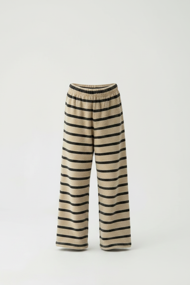 Pantalon Velours Rayé Beige Noir Ample Enfant Doux - vue 3