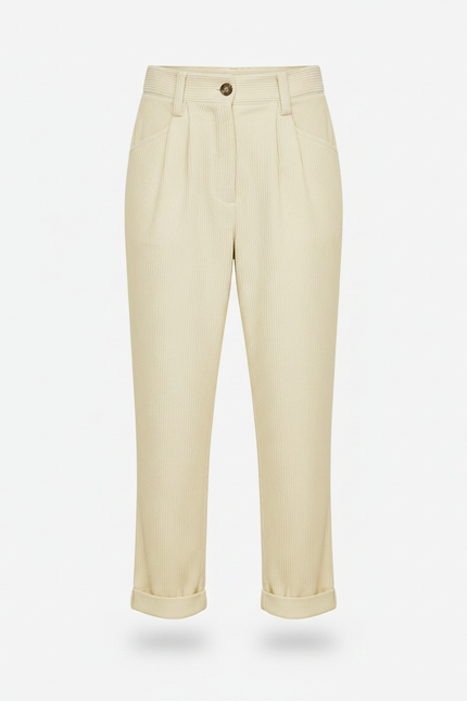 Pantalon Velours Coupe Carotte - Jaune Cordé - vue 3