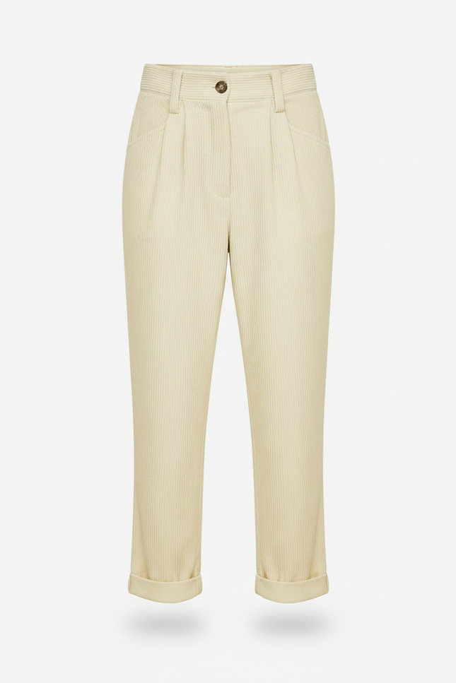 Pantalon Velours Coupe Carotte - Jaune Cordé - vue 3