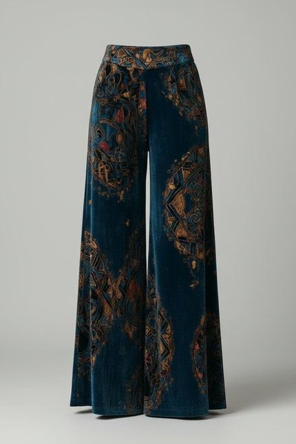 Pantalon Palazzo Velours Femme - Bleu - vue 3