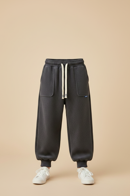 Pantalon Velours Gris Ample Décontracté Enfant Hiver - Molleton - vue 3
