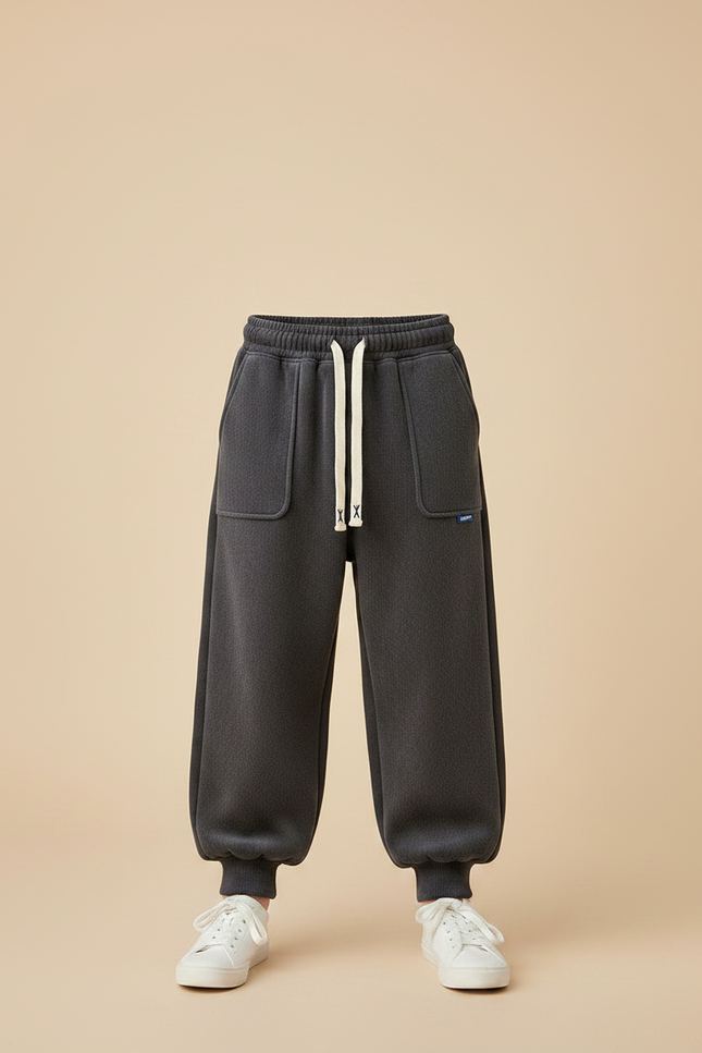 Pantalon Velours Gris Ample Décontracté Enfant Hiver - Molleton - vue 3