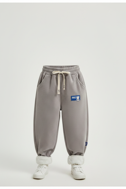 Pantalon Velours Gris Côtelé Doublé Ample Enfant - vue 3