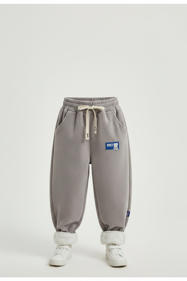 Pantalon Velours Gris Côtelé Doublé Ample Enfant - vue 3