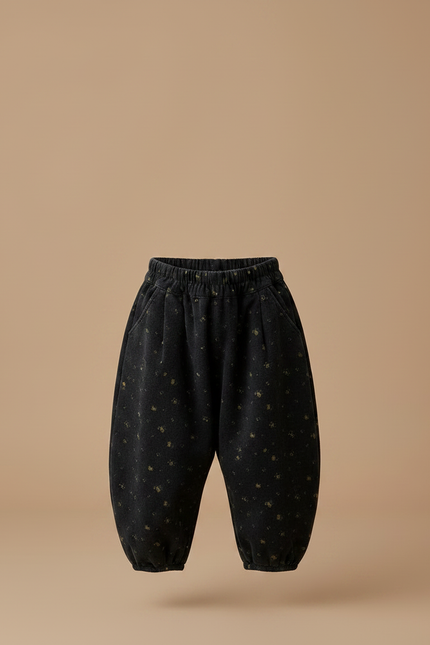 Pantalon Velours Noir Ample Fleuri Hiver Enfant - vue 3