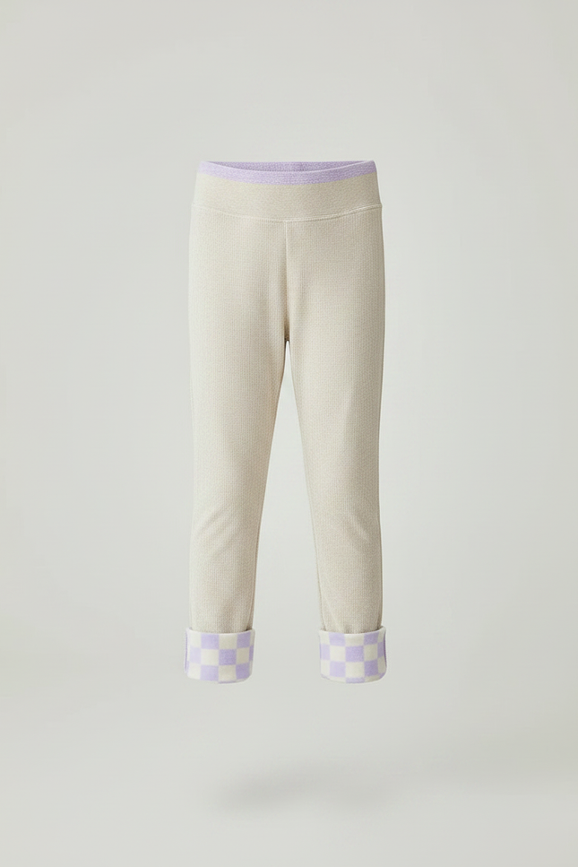 Pantalon Velours Beige Enfant Doux Damier Mauve - vue 3