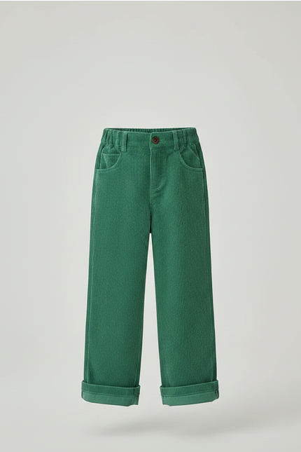 Pantalon Velours Vert Côtelé Ample Décontracté Enfant - Cordé - vue 3