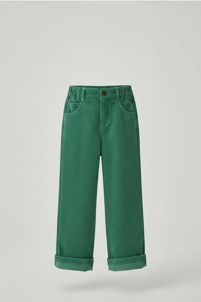 Pantalon Velours Vert Côtelé Ample Décontracté Enfant - Cordé - vue 3