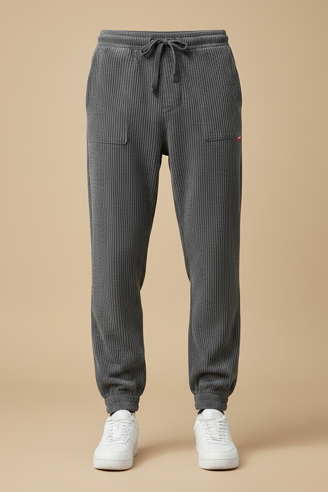 Pantalon Velours Côtelé Gris Jogger Homme Décontracté - vue 3