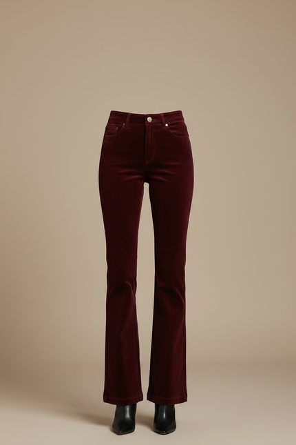 Pantalon Flare Velours Côtelé Femme - Bordeaux Cordé - vue 3