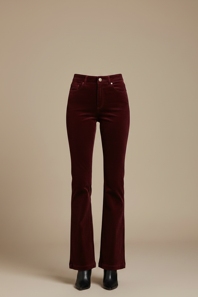 Pantalon Flare Velours Côtelé Femme - Bordeaux Cordé - vue 3