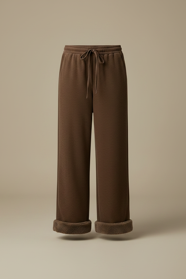 Pantalon Velours Marron Large Doublé Décontracté Femme - vue 3