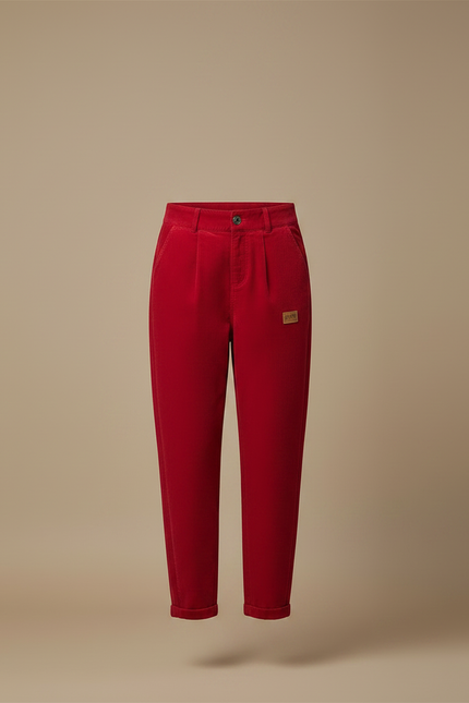 Pantalon Velours Rouge Côtelé Taille Haute Décontracté Femme - Cordé - vue 3
