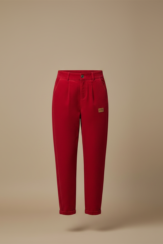 Pantalon Velours Rouge Côtelé Taille Haute Décontracté Femme - Cordé - vue 3