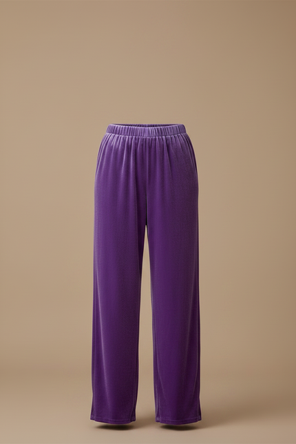 Pantalon Velours Violet Ample Fluide Élastique Femme - vue 3