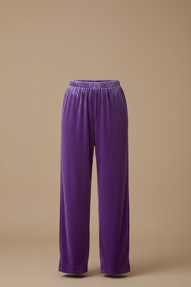 Pantalon Velours Violet Ample Fluide Élastique Femme - vue 3