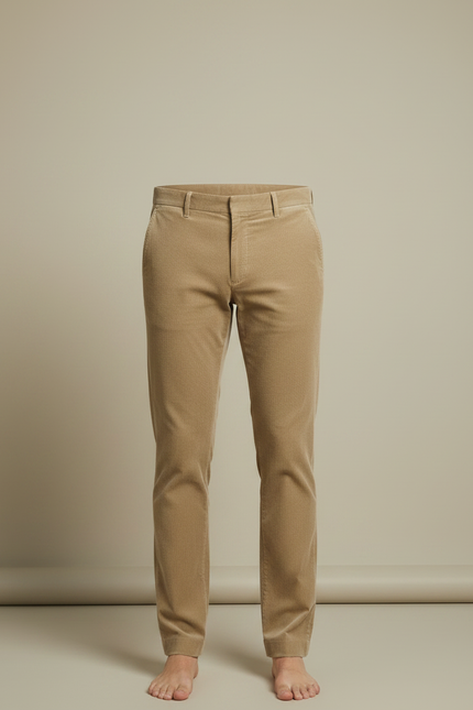 Pantalon Velours Côtelé Beige Droit Homme Chic - Cordé - vue 3