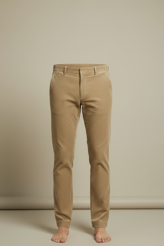 Pantalon Velours Côtelé Beige Droit Homme Chic - Cordé - vue 3