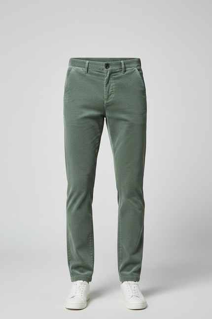 Pantalon Velours Vert Côtelé Slim Décontracté Homme - vue 3