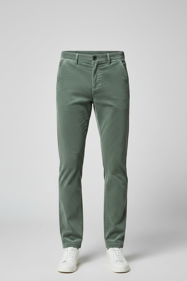 Pantalon Velours Vert Côtelé Slim Décontracté Homme - vue 3