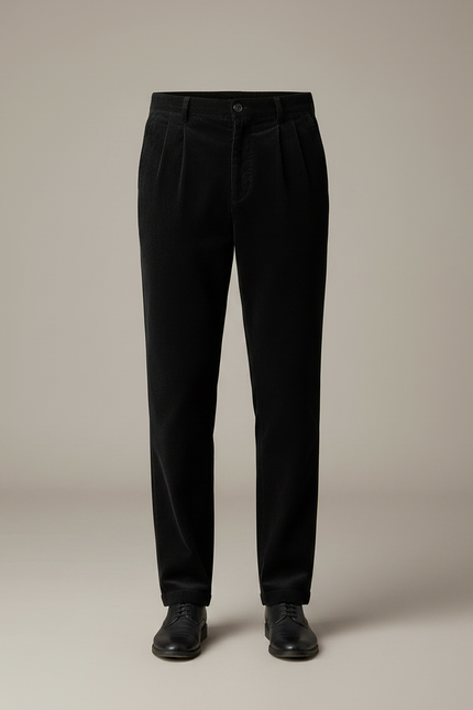 Pantalon Velours Noir Côtelé Plissé Droit Homme - Cordé - vue 3