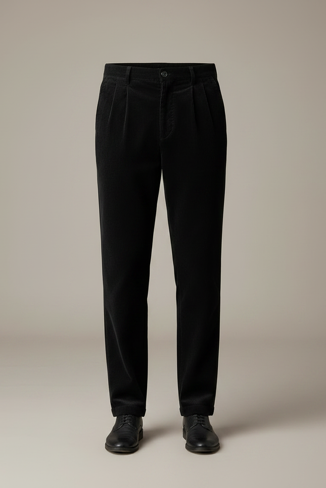 Pantalon Velours Noir Côtelé Plissé Droit Homme - Cordé - vue 3