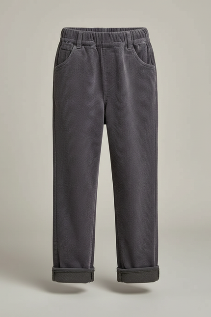 Pantalon Velours Côtelé Gris Ample Doublé Élastique Enfant - Cordé - vue 3