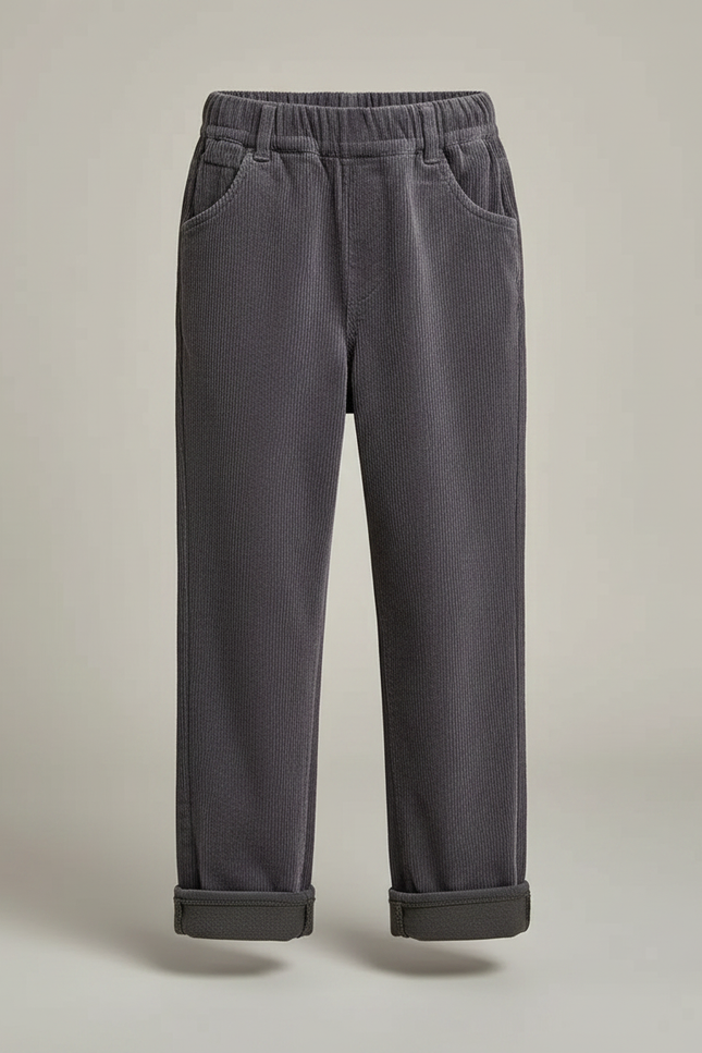Pantalon Velours Côtelé Gris Ample Doublé Élastique Enfant - Cordé - vue 3
