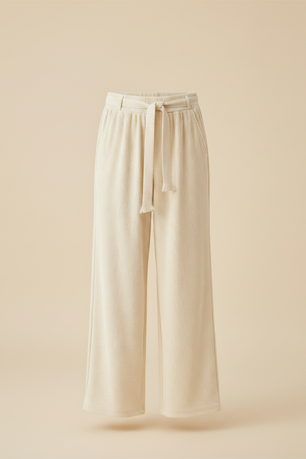 Pantalon Velours Crème Côtelé Ample Décontracté Cordon - Beige Cordé - vue 3