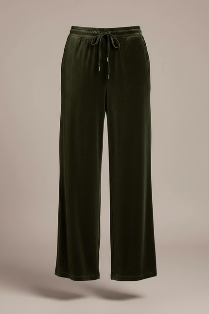 Pantalon Velours Vert Ample Droit Élégant Femme - vue 3