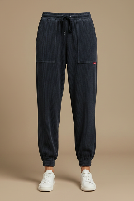 Pantalon Velours Côtelé Noir Ample Décontracté Épais - Cordé - vue 3