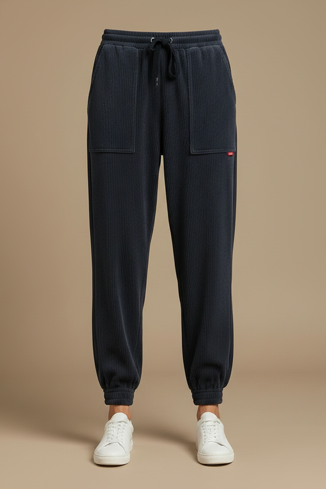 Pantalon Velours Côtelé Noir Ample Décontracté Épais - Cordé - vue 3