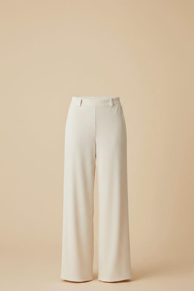 Pantalon Velours Crème Ample Fluide Taille Haute - Beige Cordé - vue 3