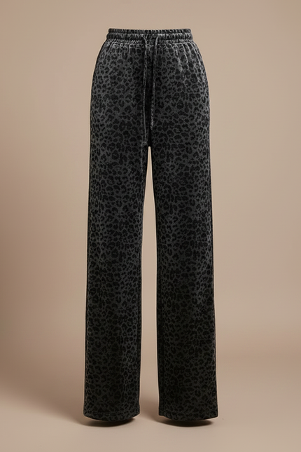 Pantalon Velours Imprimé Léopard Gris Ample Femme - vue 3