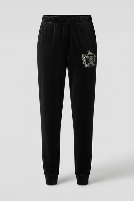 Pantalon Velours Noir Brodé Élégant Décontracté Femme - vue 3