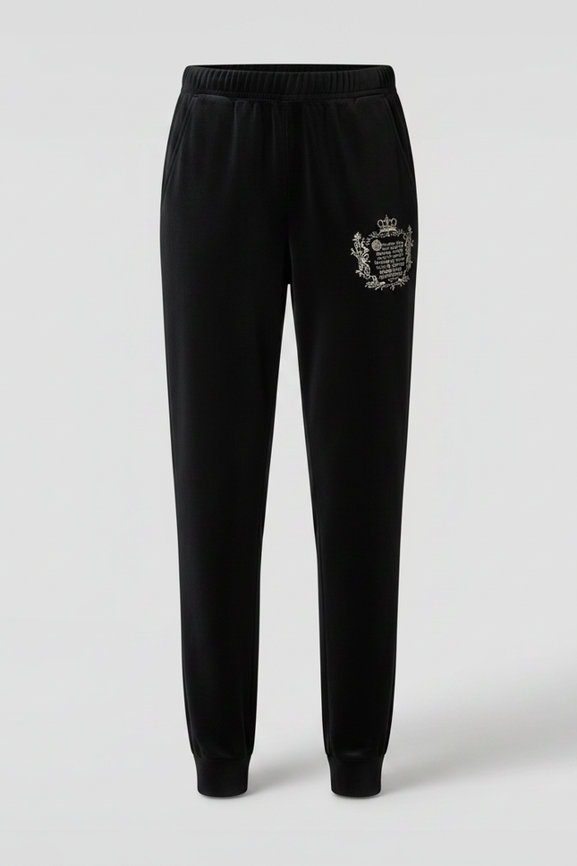 Pantalon Velours Noir Brodé Élégant Décontracté Femme - vue 3