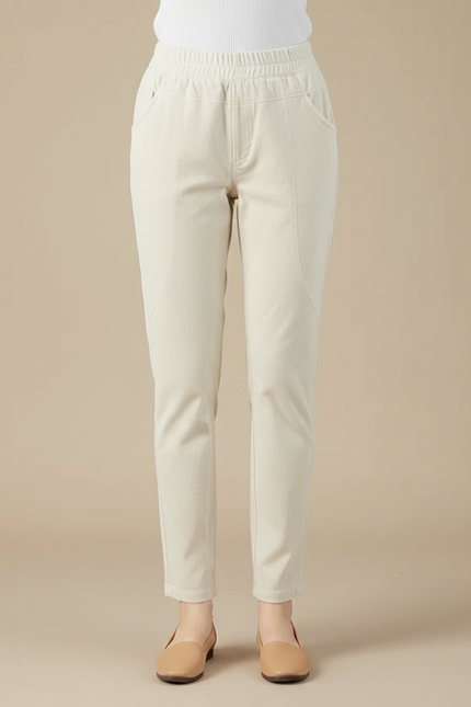 Pantalon Velours Beige Droit Taille Élastique Décontracté - Cordé - vue 3