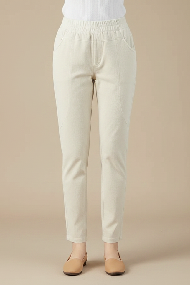Pantalon Velours Beige Droit Taille Élastique Décontracté - Cordé - vue 3
