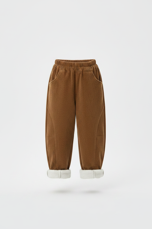Pantalon Velours Côtelé Marron Ample Doublé Enfants - Cordé - vue 3