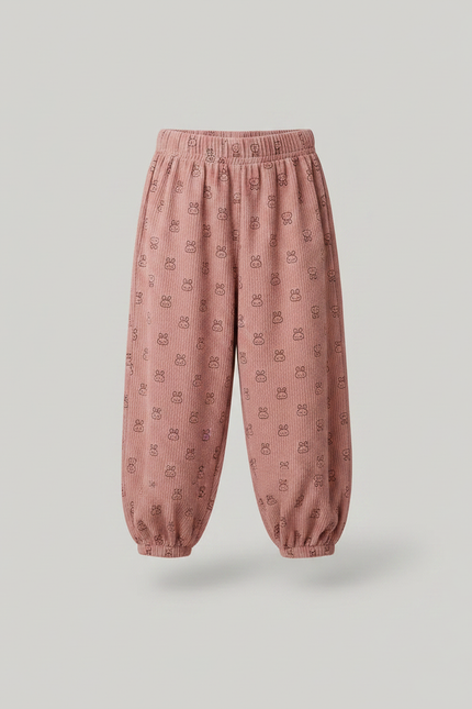Pantalon Velours Rose Côtelé Ample Imprimé Lapin Fille - vue 3