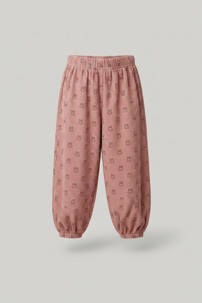 Pantalon Velours Rose Côtelé Ample Imprimé Lapin Fille - vue 3