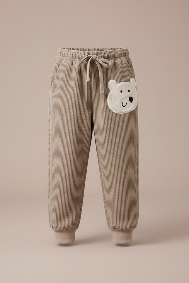 Pantalon Velours Côtelé Marron Enfant Ours Confortable - Cordé - vue 3