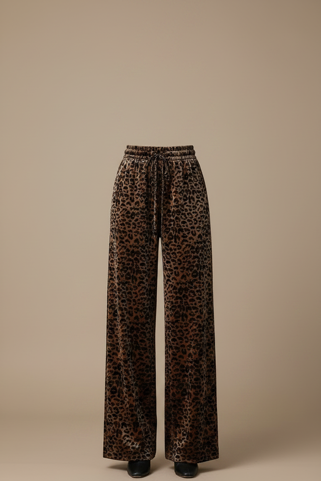 Pantalon Velours Léopard Large Taille Haute Femme - Imprimé - vue 3