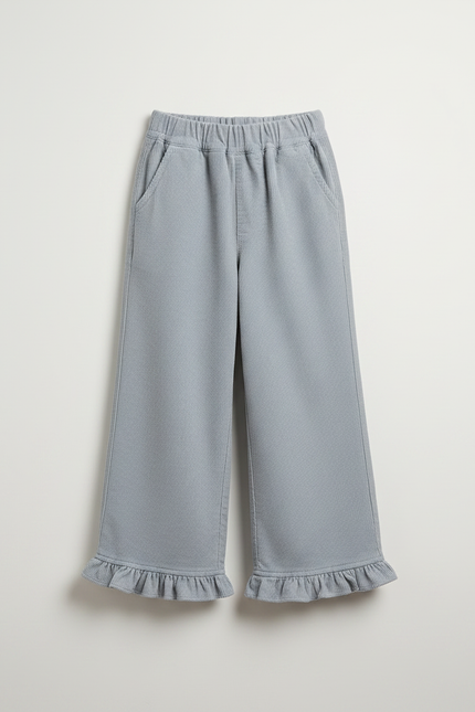 Pantalon Velours Côtelé Gris Volants Ample Fille - Cordé - vue 3